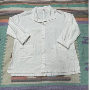 Eileen Fisher White Button Up Shirt Jacket M M Organic‎ Cotton Blend